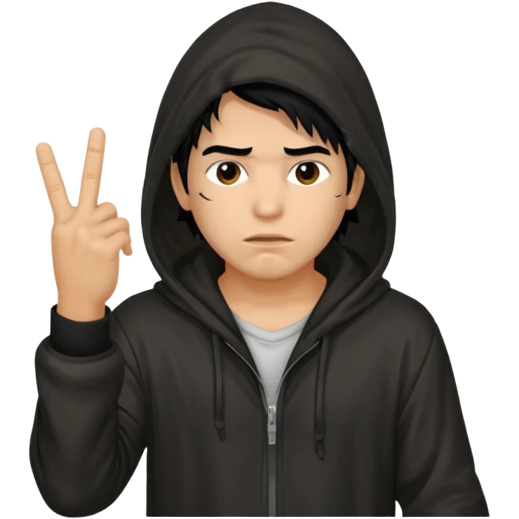 Moreno greñudo con capucha cuba la cara para el dedo del medio hombre pelo negro emoji