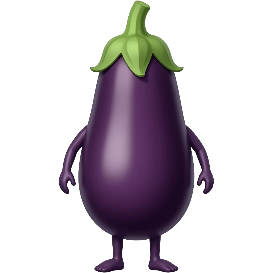 Standing aubergine with no face and limbs with shadow emoji