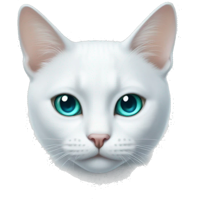 A white cat with a blue right eye and a green left eye emoji