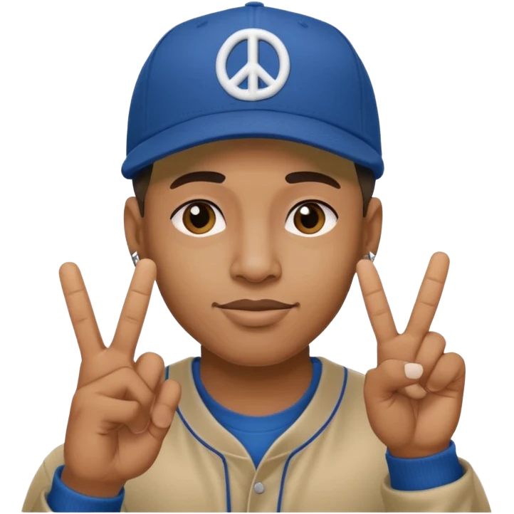 Hiphopper with baseball cap doing a peace sign with his fingers emoji