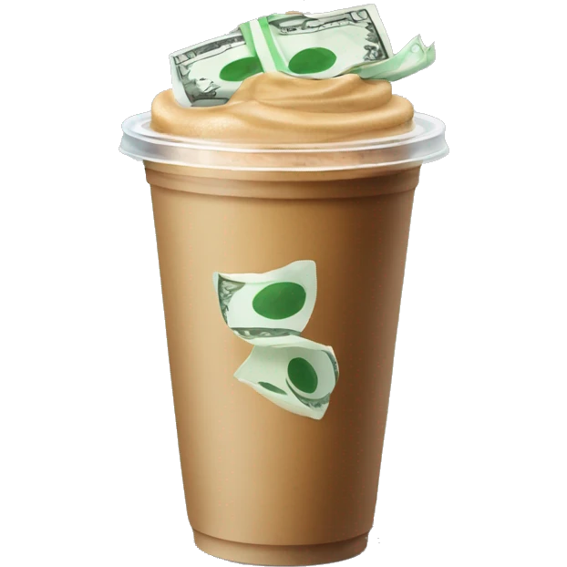 Stack of money and a to-go iced coffee emoji