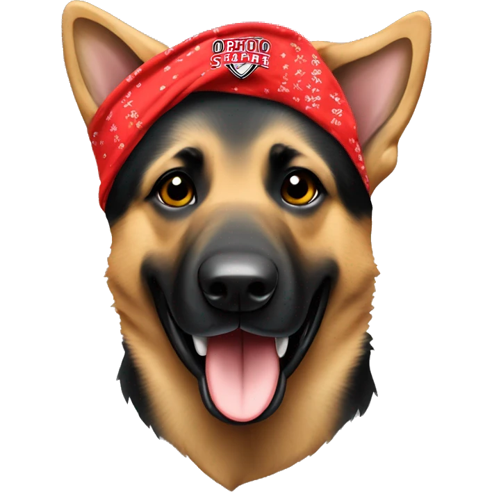 German Shepherd wearing an Ohio state bandana around its neck emoji