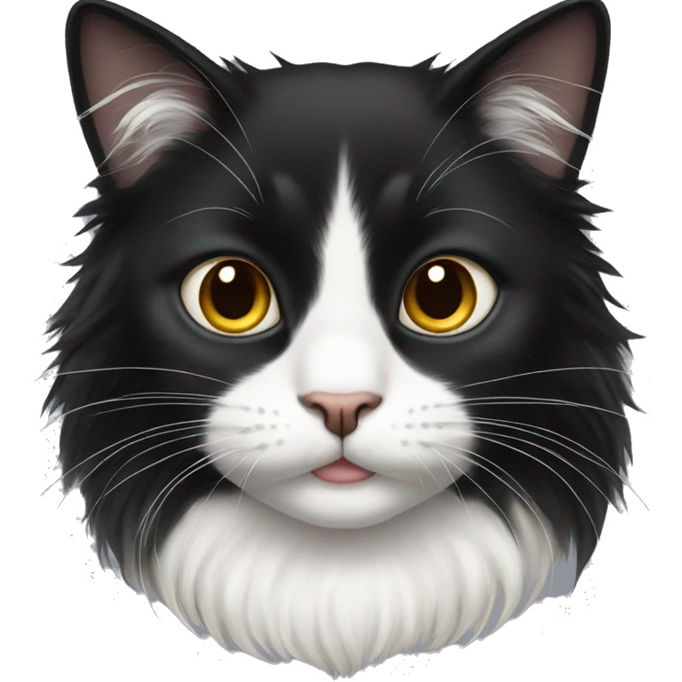black cat domestic long-haired with half white mouth emoji