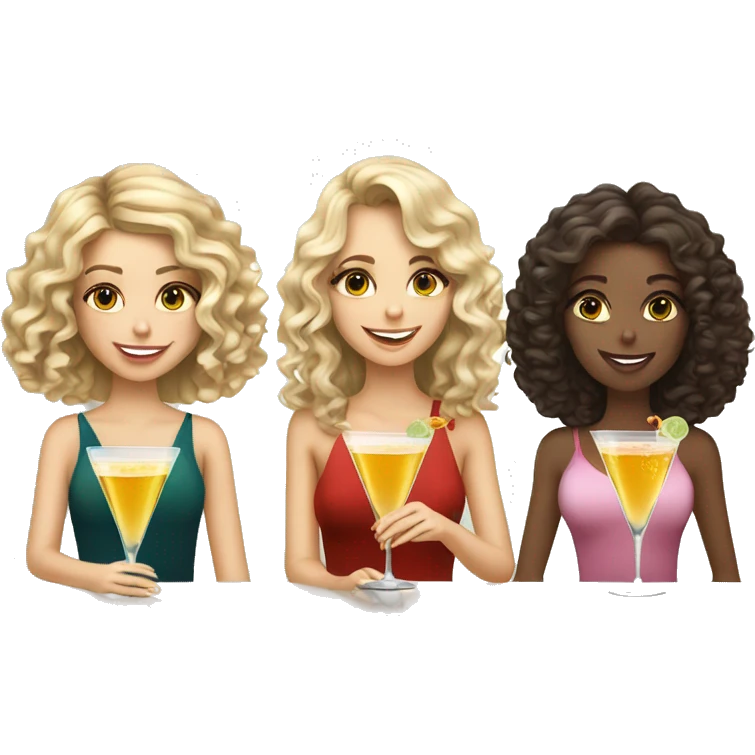 Brunette girl, blonde curly haired girl, blonde straight haired girl drinking martinis emoji