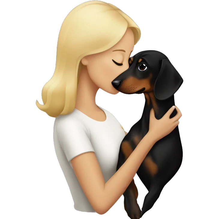 blonde woman kissing black and tan dachshund  emoji