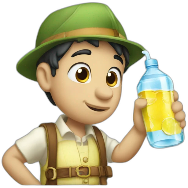 Pinocchio drinks mineral water emoji