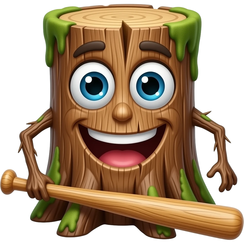 A log with eyes, mouth, arms, and a bat emoji