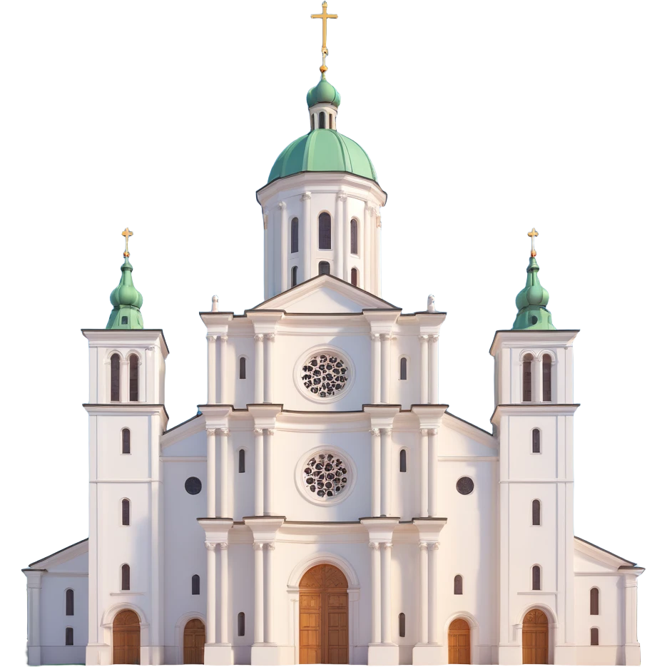3D Discord role icon of Vilnius Cathedral, Lithuania, realistic and detailed, focusing only on the cathedral’s true architecture, no flags or symbols, neutral background, suitable for small display emoji