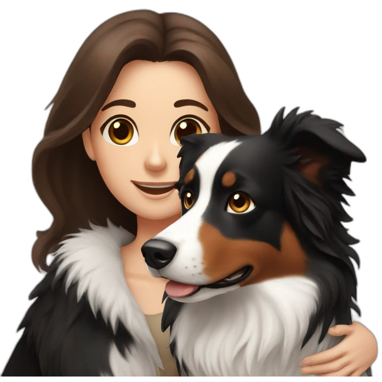 black border collie and woman with long brown hair emoji