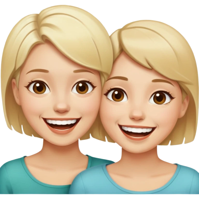 Due bellissime ragazze una bionda con i capelli corti altra con i capelli bruni corti ridono  emoji