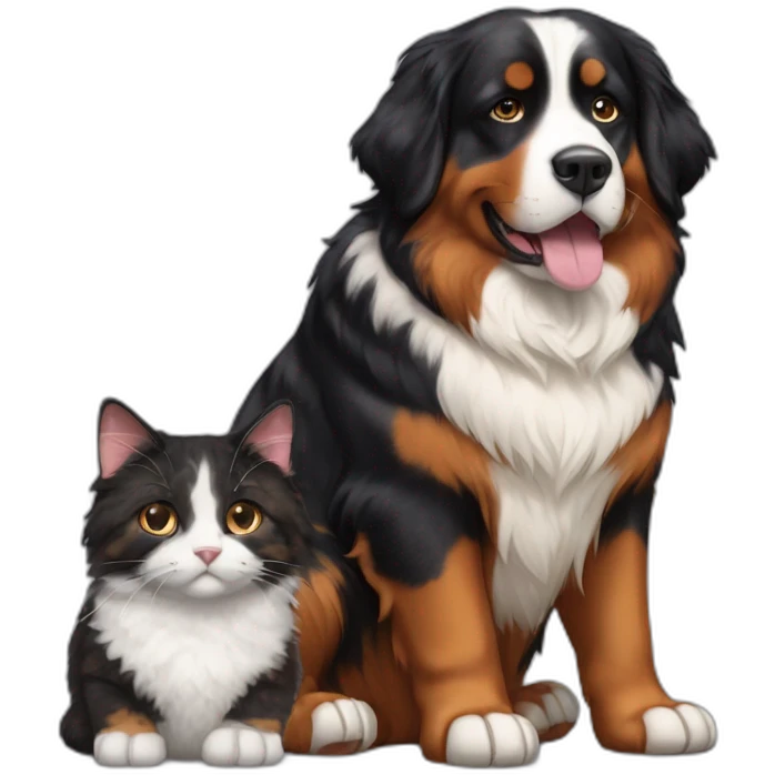 A Bernese dog next to A tortoiseshell cat without white emoji