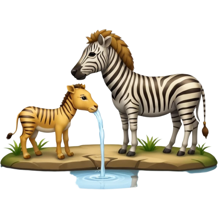 zebra and lion drinking water from pond emoji