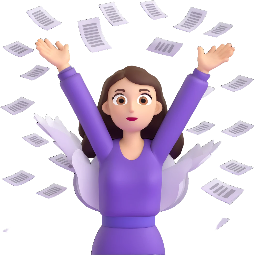 scared woman with flying papers around her emoji
