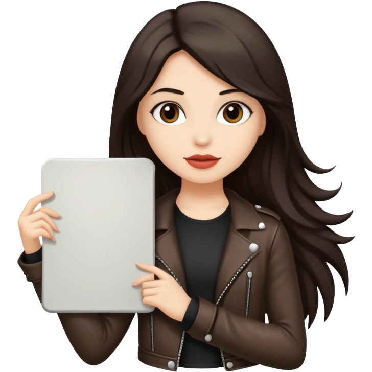 Fair skin long dark brown hair Rock n roll girl holding a large blank sign emoji
