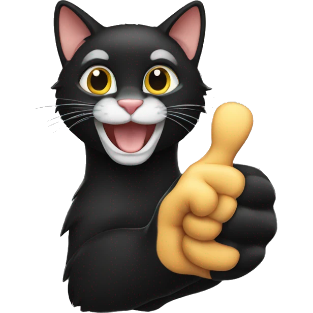 a black cat with thumbs up emoji