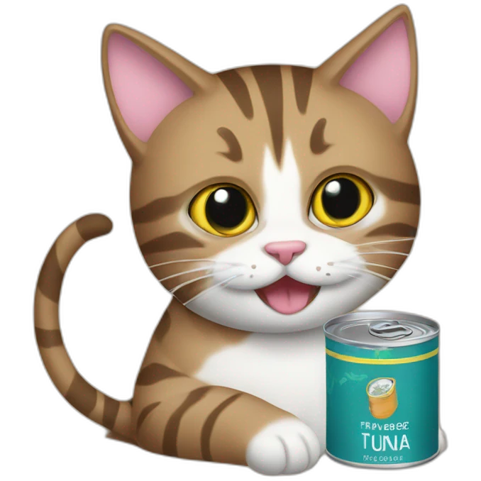 A tabby cat eating can of tuna emoji