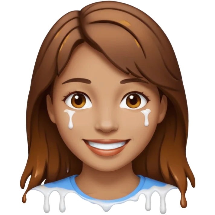 Brown Hair Woman , white paint , drip, face, happy emoji