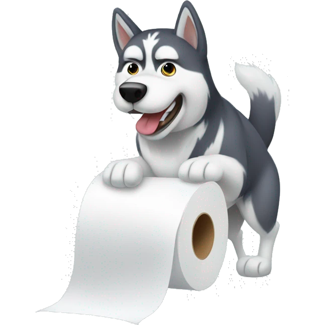 Fluffy Husky eating toilet paper  emoji