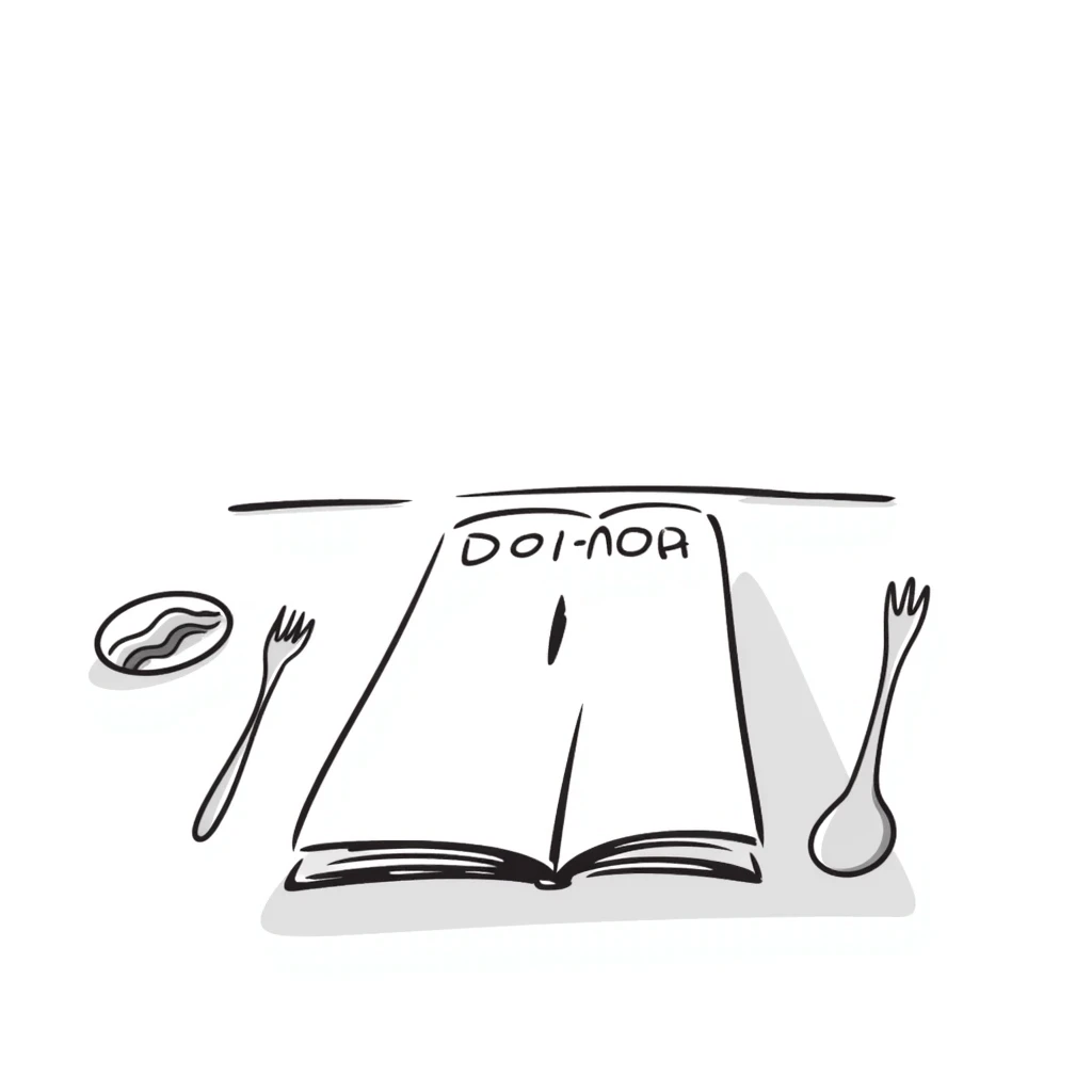 Closed cookbook with a fork and spoon symbol on the cover – collection of recipes emoji