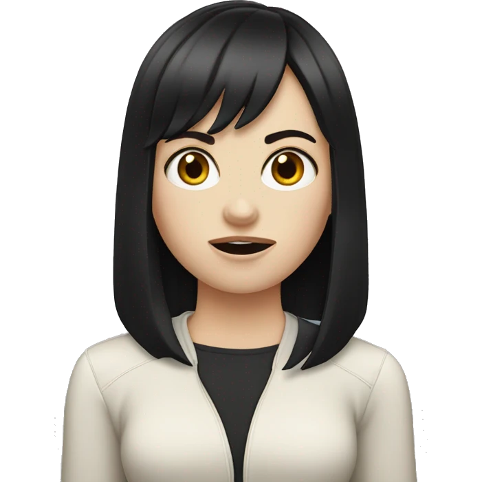 white girl with black hair and bangs outraged emoji
