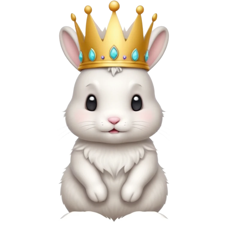white cute bunny with big crown, funny, standing emoji
