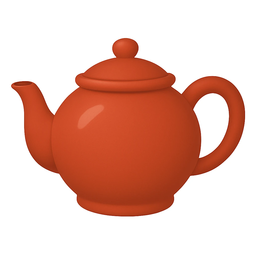 Create a teapot in the same moderate red color as the reference teapot, matching the style and shading of the attached coffee cup emoji. The teapot should have no face and be in the emoji style as shown in the coffee cup emoji. Add a subtle highlight to the teapot. emoji