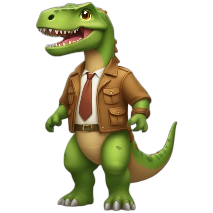 Un homme brun dans un costume de dinosaure emoji