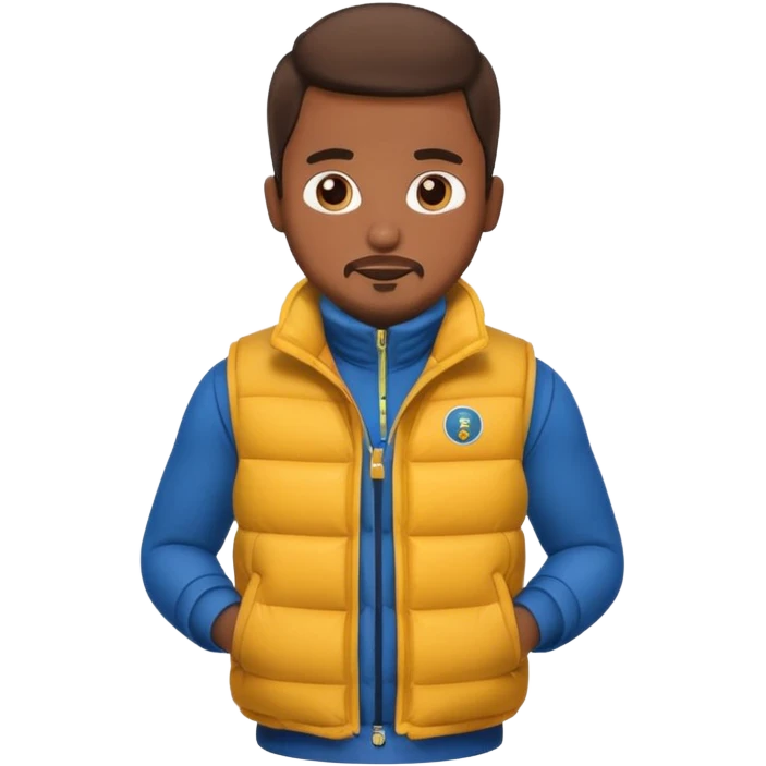 brown skin man with puffer vest emoji