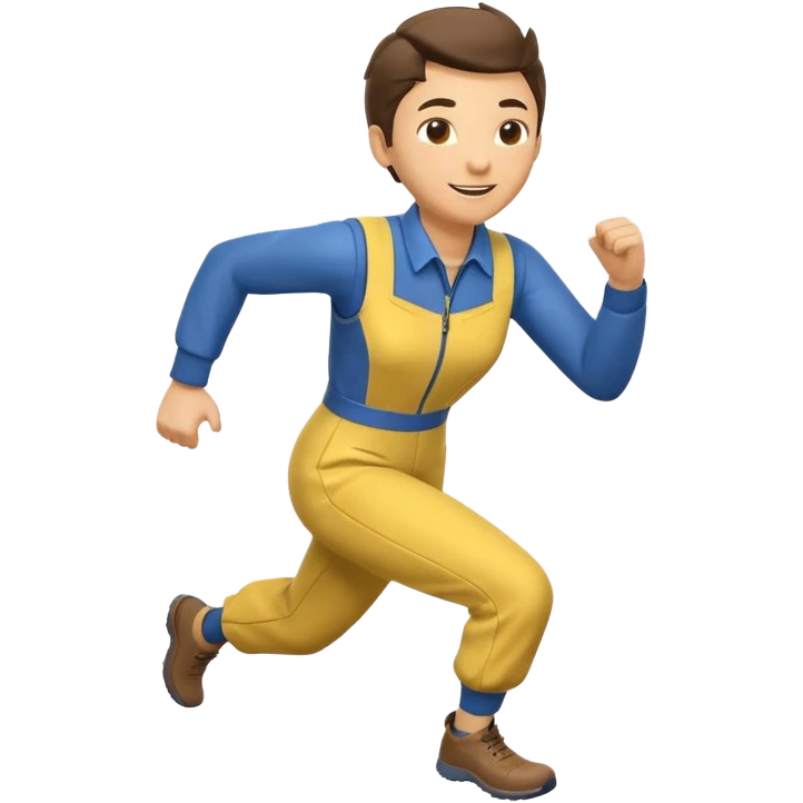 cheerful Vault Dweller in classic blue-and-yellow jumpsuit, running energetically emoji
