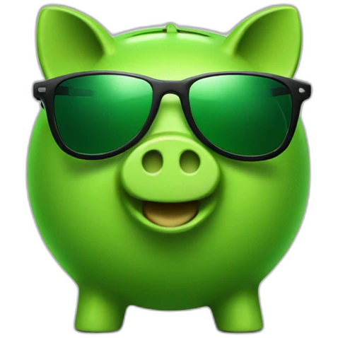 green piggybank with green sunglasses emoji