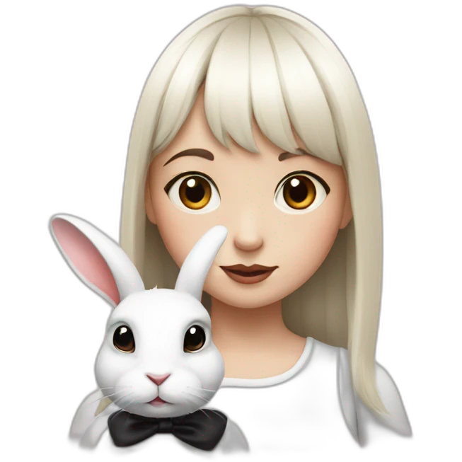 white rabbit with a little girl with black bangs emoji