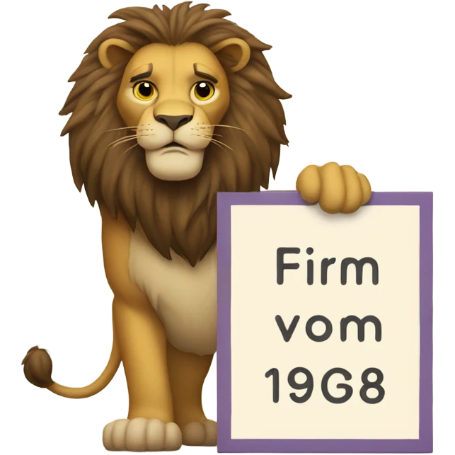 A lion holding a sign saying Firm 1968 emoji