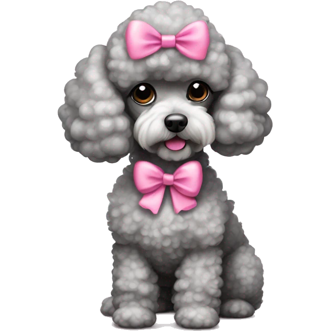 Grey and white toy poodle with pink bow on head  emoji