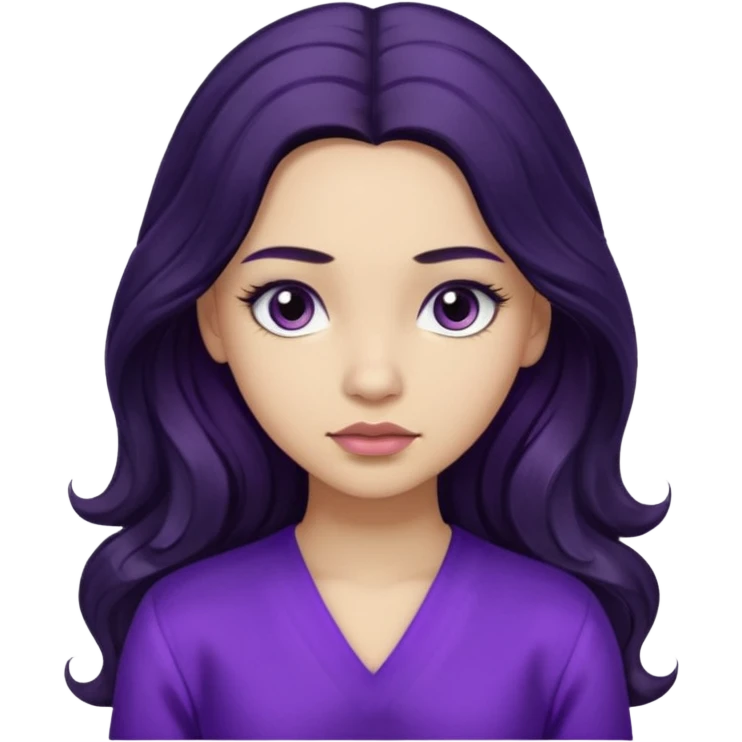  موهاش بلند و موج دار مشکی باشه و اینکه مژه هاش یکم بلند باشه دخترکی با تیپ بنفش و حالت متفکر emoji