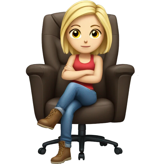 white girl on a big gaming chair thinking  emoji