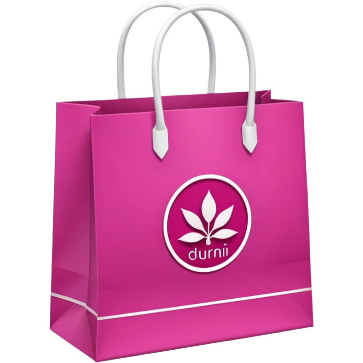bolsa de papel fucsia con asas blancas y en el centro de la bolsa el logo de druni perfumerias en color blanco emoji