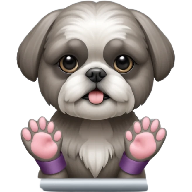 cute all grey shih tzuh behind window blinds pulling them open with one paw and PEEKING through the slit between the blinds emoji