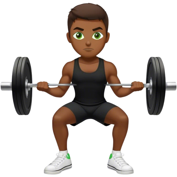 tanned guy green eyes black clothes white converse shoes clean and jerk exercise emoji