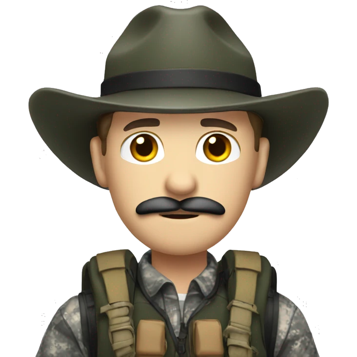 White guy with black mustache wearing hunting gear  emoji