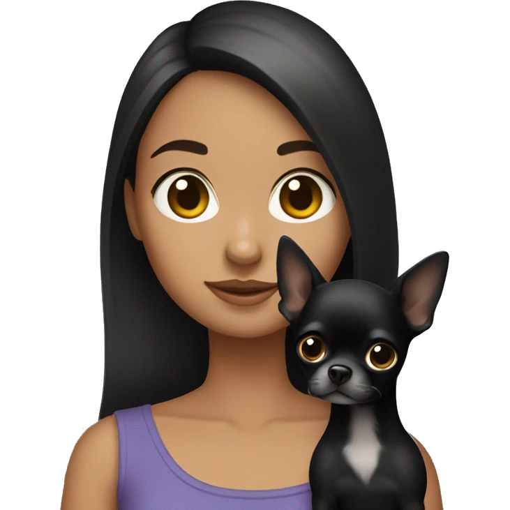 Brunette girl holding black chihuahua emoji