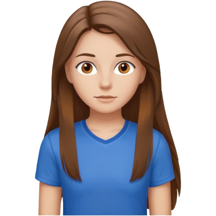 brown hair, hazel eyes, blue athletic shirt, strait long hair girl emoji
