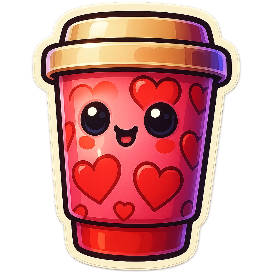 Tall coffee cup, sexy coffee, covered in hearts emoji