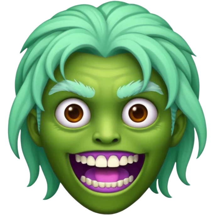 Zumbi verde com dentes prata e cabelo roxo novo emoji