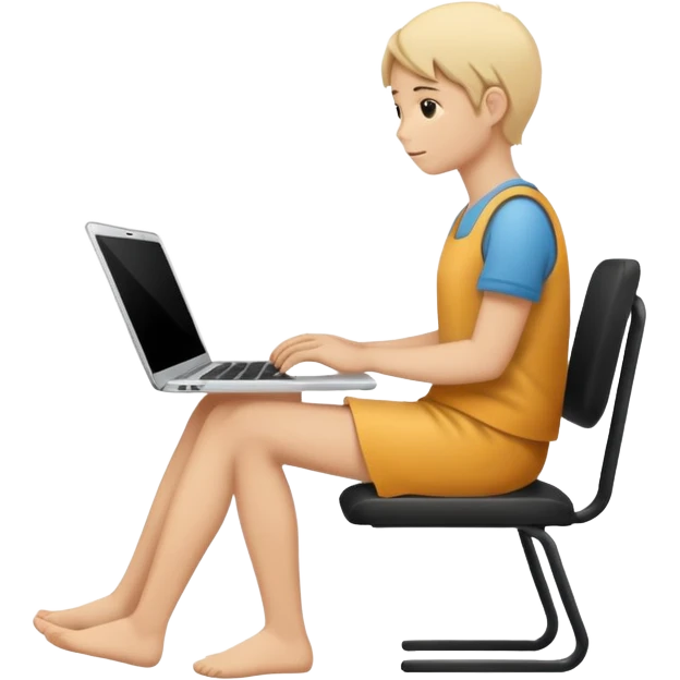 Minimalistic flat vector icon, iOS style, thin black contour on white background. Person silhouette sitting with a laptop, code brackets <> on the screen. Clean, no te emoji