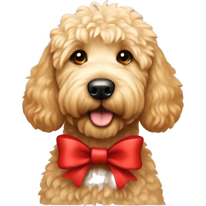 Golden doodle with red  bow  emoji