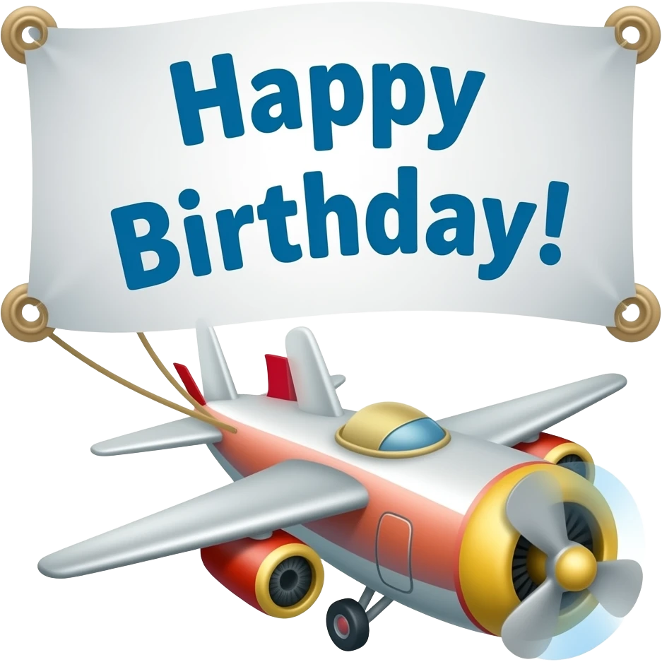 a flying plane pulling a banner on its tail with the words "Happy Birthday!" on it emoji