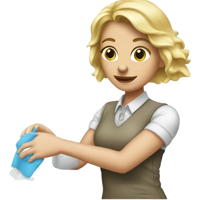 Blonde woman wiping counter with disinfectant wipes emoji