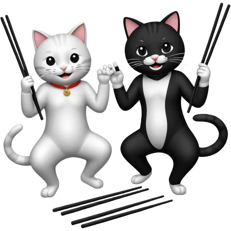 two cool cats playing air guitar on chopsticks emoji