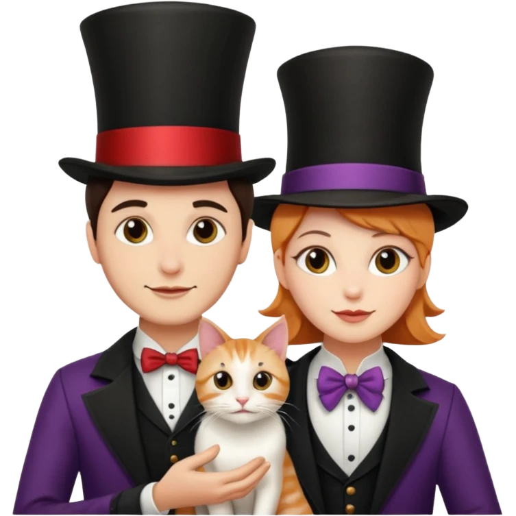 magician couple and their pet cat emoji