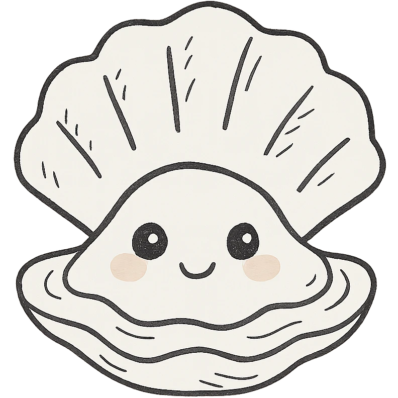 cute oyster, cream color, pink cheeks, doe eyes, greige shell, hand drawn style emoji